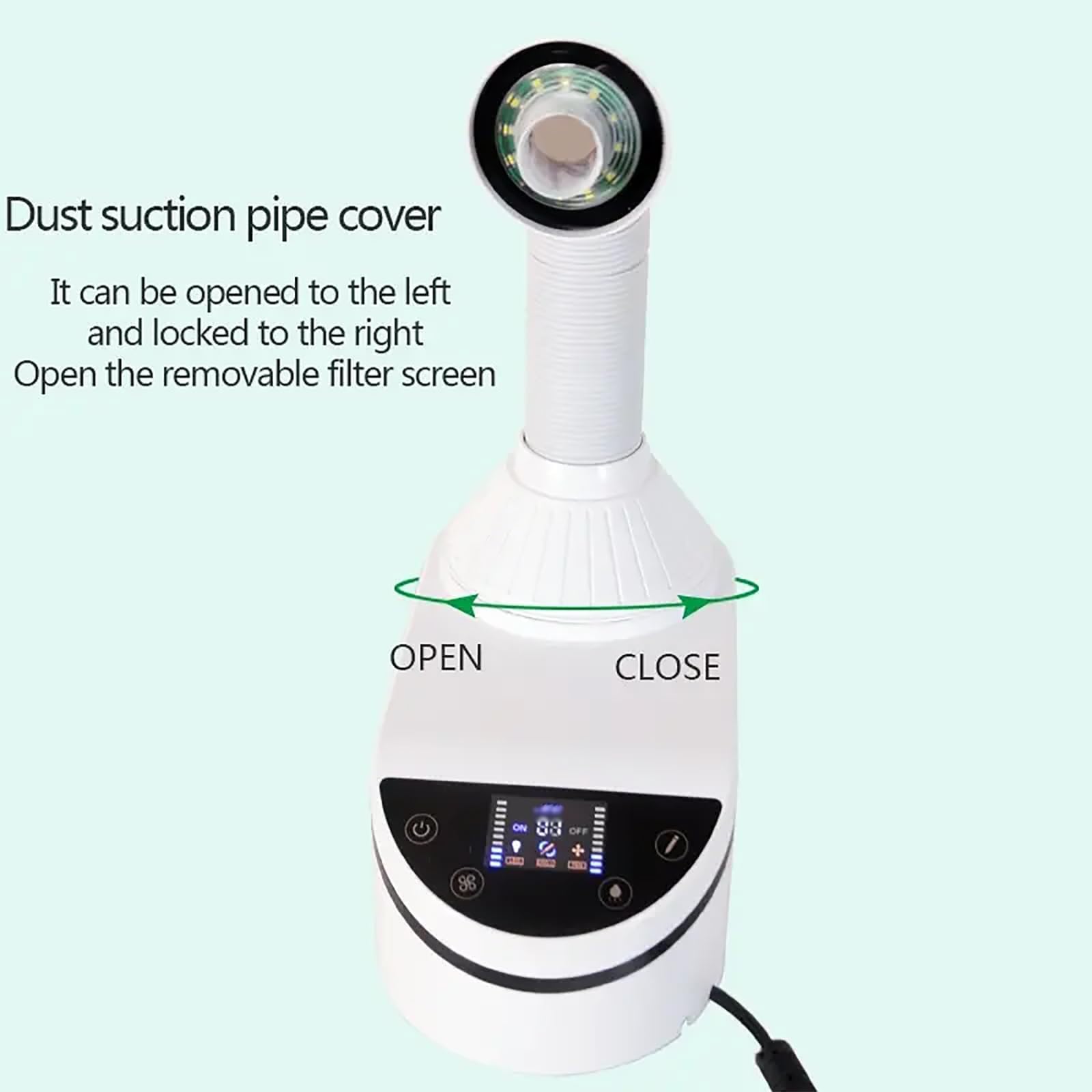 Aspirapolvere per unghie, potente aspirapolvere con faretto LED, condotto girevole a 360°, display LCD, touch screen intelligente per salone di bellezza