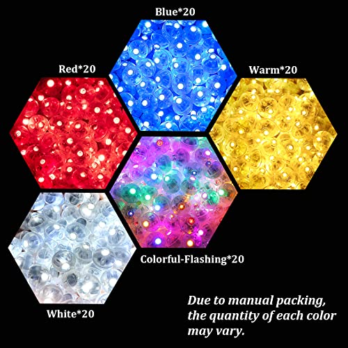 Image of ZGWJ 100PCs Mix-Color Balloon Lights Mini, Battery Powered, Long Standby Time Waterproof Tiny Led Round Flash Light for Paper Lantern Balloon Party Easter Eggs Wedding Christmas Halloween Decorations