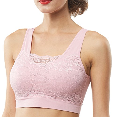 Belugue Women's Seamless Lace Overlay Bralette Wire-Free Sports Bra Pink XXL - Image 4