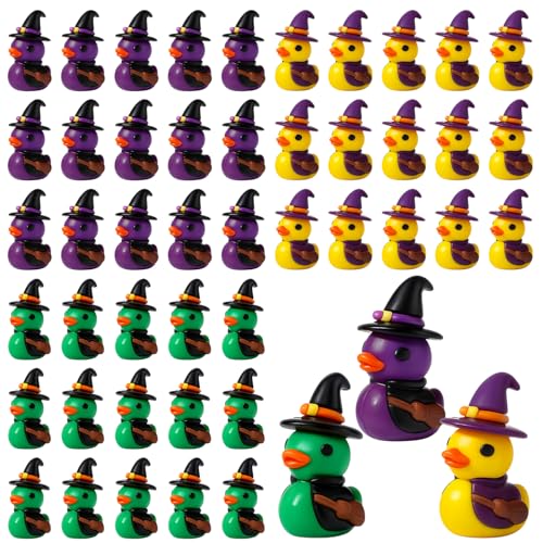 Image of Gejoy 50 Pcs Mini Witch Rubber Ducks Small Assorted Halloween Duck Figurines Bulk for Ducking Party Favors Halloween Carnival Supplies
