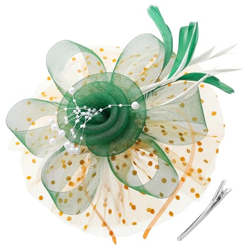 Image of DRESHOW Fascinators Hat Flower Mesh Ribbons Feathers on a Headband and a Clip Tea Party Headwear for Girls and Women