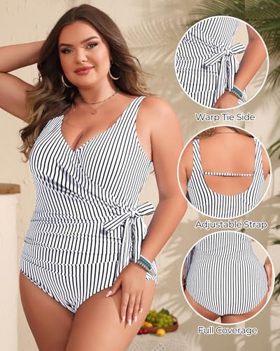 Image of Yonique Plus Size One Piece Swimsuits for Women Tummy Control Bathing Suits Full Coverage Swimwear