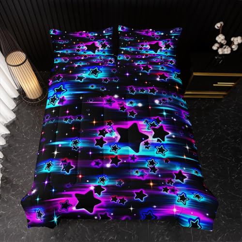 Image of Nttopship Colorful Sky Meteor Stars Comforter Set King Size,Beautiful Galaxy Bedding Sets 3-Pieces for Boys Girls Teen Room Decorat, Soft Lightweight Bed Set with Comforter 2 Pillowcases