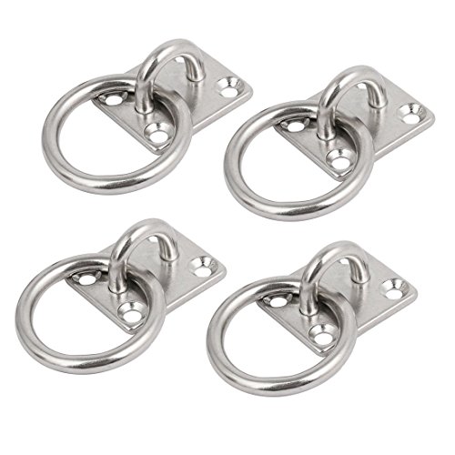 Aexit 4pcs 316 Home hardware Stainless Steel 6mm Thick Square Sail Shade Pad Eye Plate w Ring Model:67as519qo697
