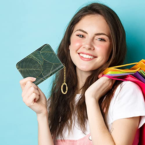 Image of Nipichsha Credit Card Holder, Small RFID Card Wallet for Women, Slim Leather Card Holder Wallet, Tropical Leaf, Fashions