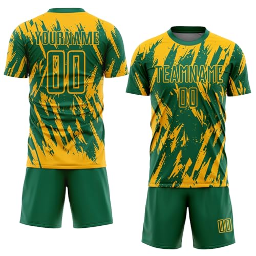 Generic Custom Soccer Jerseys for Men Women Youth Kids, Gold Green Personalized Soccer Jersey Printed Name Number Logo Mens Clothing