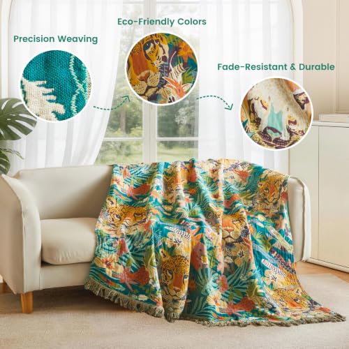 Image of MSGKV Boho Throw Blanket 50 inchx60 inch Fall Cotton Leopard Animals Blanket