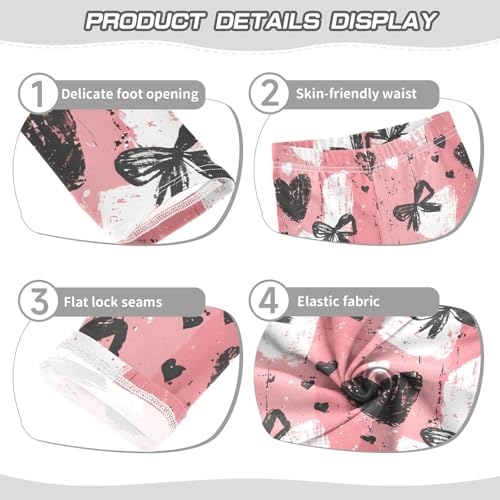 Black Heart Bow Abstract Pattern Girls Leggings Ultra Soft Compression Yoga Gym Pants for Kids 4-10T3