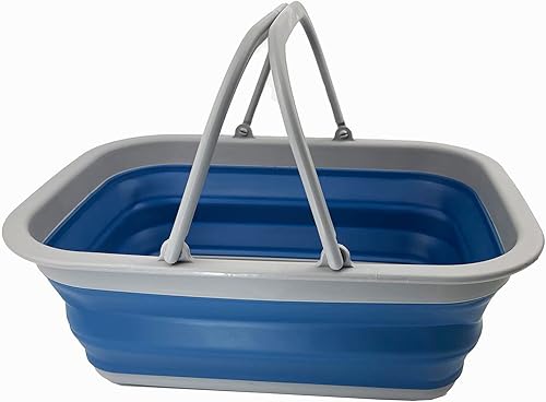 Miniatura 13 de SAMMART Tina de plástico plegable con asa de 9.2 L (2.3 galones), cesta de picnic portátil al aire libre, lavabo plegable para lavar platos