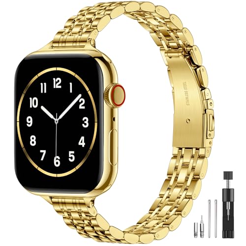 Lerobo Slim Metal Band Compatible with Apple Watch Bands for Women 40mm 41mm 42mm 38mm 44mm 45mm 46mm 49mm,Thin Elegant Stainless Steel Strap for iWatch Series 11 10 9 8 7 6 5 4 3 2 1 SE Ult