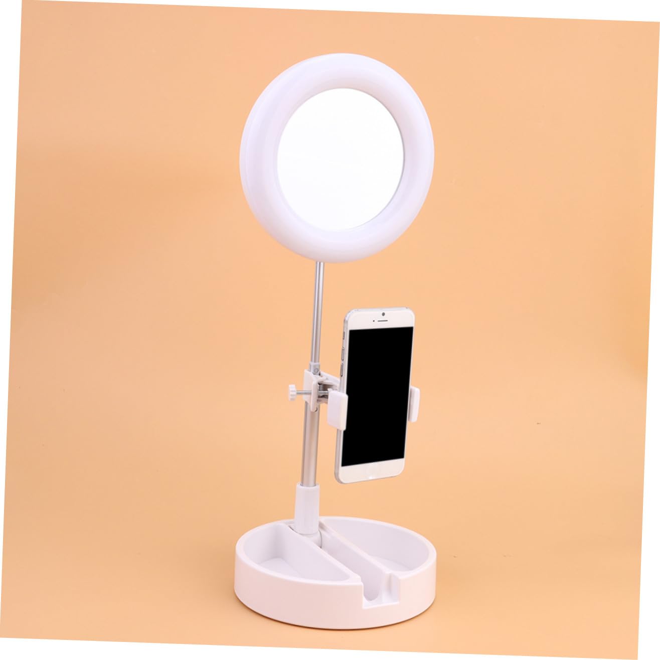 SHINEOFI Luce ad Anello per Selfie LED Lampada per Trucco con Supporto per Cellulare Luce LED Regolabile Lampada da Tavolo per Bellezza e Fotografia Bianco