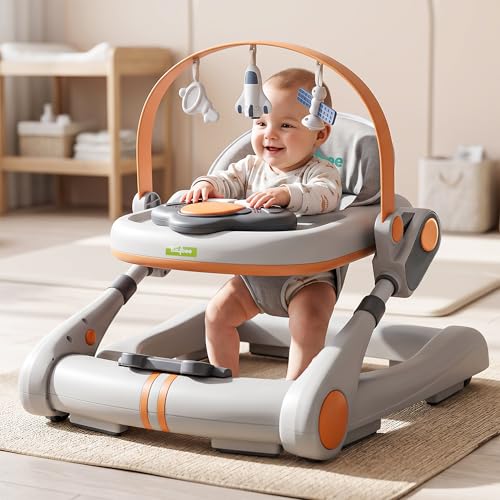 Image of Baybee Walker for Kids for 6 to 18 Months with Push Mode, Kick Play Music, Height Adjustable, Foldable Design, Musical Toy Panel and Food Tray, Walking Supporter for Baby (Lite Grey)