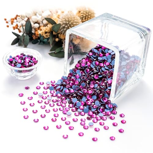 Image of Hotfix Rhinestones Bulk 3000PCS SS6 (1.9-2.1mm), Fuchsia Glass Rhinestones for Clothes, Tumblers, Shoes DIY, Heat Transfer Flatback Gems for Crafts & Decoration