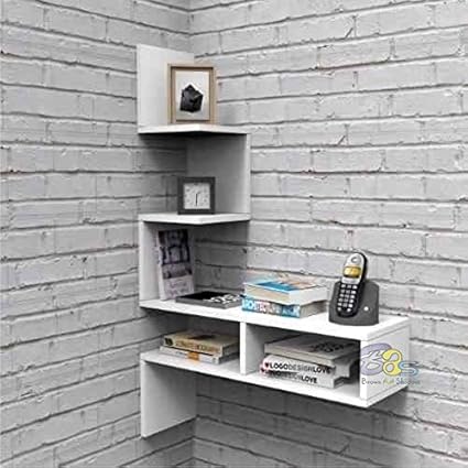 Device Bas with BROWN ART SHOPPEE wood Decorative Big Zigzag Corner Wall Mount Floating Wall Shelves for Living Room (White)