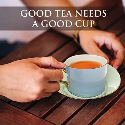 Yedi Houseware Classic Coffee and Tea Cups & Saucers|Complete, Premium Quality Porcelain Set In Beautiful Pastel Colors with Gold Plated Rims & Handles|Stunning Hostess Gift Idea|7oz (Set of 6)