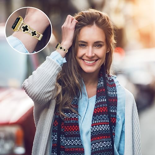 Image of Musk-MSKR Diamond Metal Bands Add Sparkle to Your Watch For Apple Watch Series 11 /10 /9 /8 /7 /6 /5 /4 /3 /2 /SE /Ultra Clover Simple and Stylish Compatible with 38mm40mm41mm42mm44mm45mm 46mm49mm Women's Wear