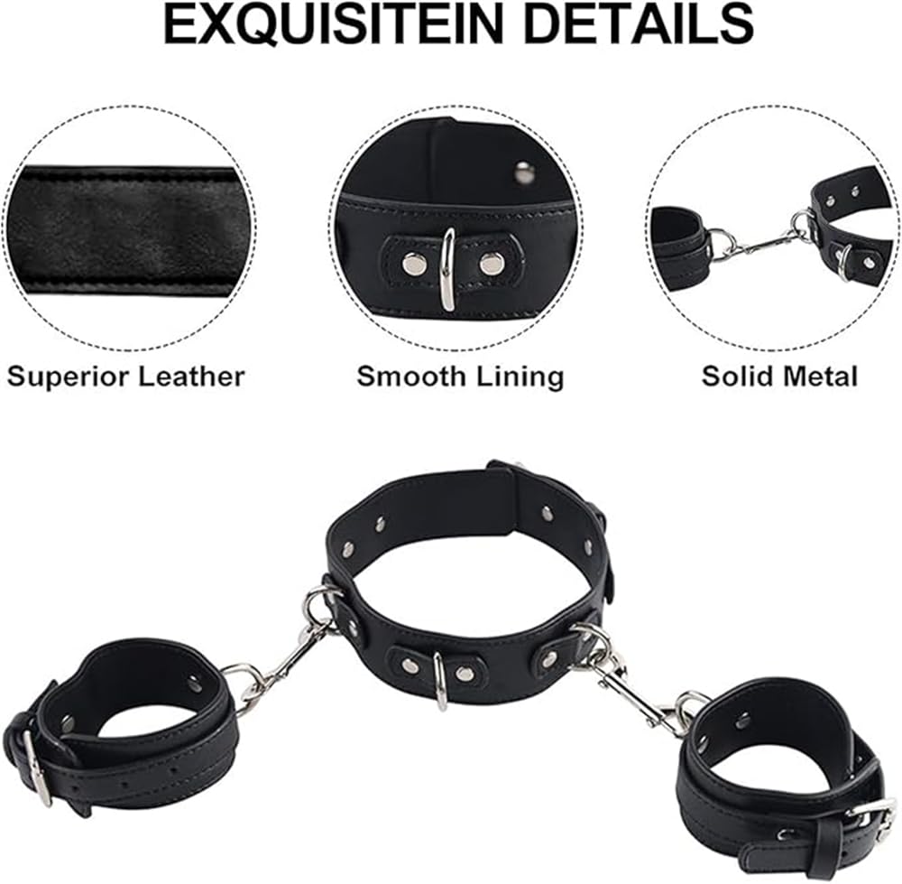 1 ensemble de collier en cuir noir réglable avec chaîne de laisse et crochet