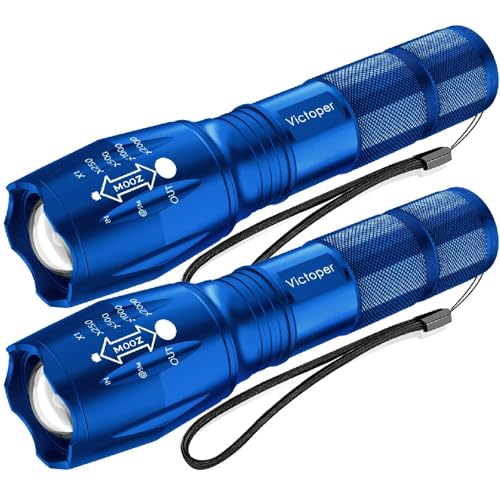 Image of Victoper LED Flashlight 2 Pack Blue, Bright Tactical Torch High Lumens 5 Modes, Waterproof Zoomable Flash Light for Outdoor, Birthday Gifts for Men, Dorm Room Hiking Camping Essentials Gear for Guys