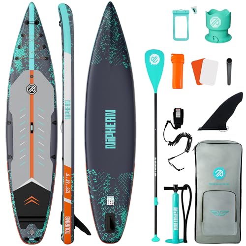 Image of Niphean 12'6 inch Paddle Board, 550LB Capacity Touring Inflatable Paddle Board with Complete SUP Accessories& Kick Pad, Stable Stand up Paddle Board for Adults & Youth Racing Surfing (Beginner Friendly)