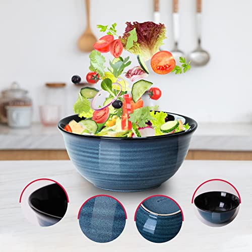 Hasense Large Mixing Bowls Set For Kitchen, Ceramic Serving Dishes For Entertaining, 2.1/1.0/0.5 Qt Deep Microwave Safe Nesting Batter Bowl For Storage And Baking, Blue #TOP3