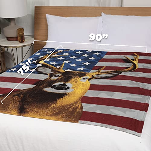 Dawhud Direct American Whitetail Deer Fleece Blanket For Bed, 50" X 60" Deer Fleece Throw Blanket For Men, Women & Kids - American Flag Gifts Deer Blanket Throw Plush Blanket Super Soft Throw Blanket #TOP3