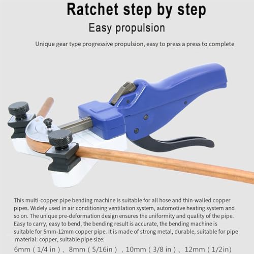 Zestaw giętarek do rur, grzechotka ręczna do rur miedzianych 1/4''-1/5.1 cm, profesjonalne narzędzie do projektów hydraulicznych i DIY, kompletny zestaw do gięcia rur