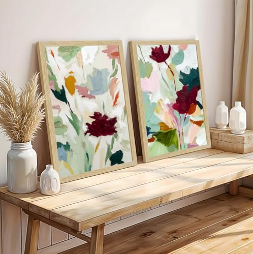 Image of ArtX Abstract Floral Paintings for Living Room, Wall Art Frames for Home Decor, Modern Flower Wall Painting for Bedroom, Office & Interior Decoration, 12x18 Inch, Set of 2