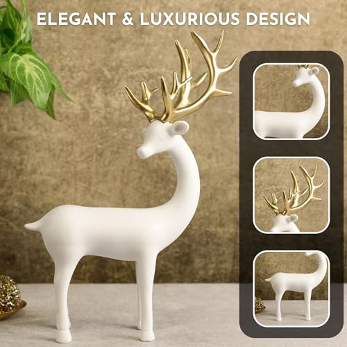 Image of ARMONIA Premium White Reindeer Figurine with Gold-Toned Antlers,Home Decor,Lightweight & Durable | Resin Golden & White Reindeer Sculptures | Energy of Your Room Figurine for Home Decor Gift,Christmas
