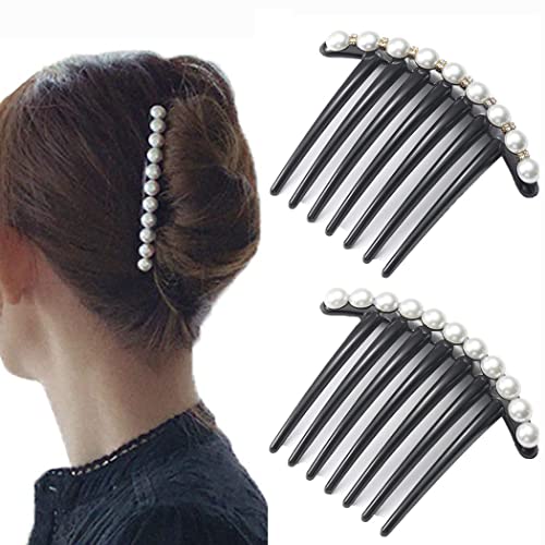 JONKY Vintage Pearl Black Hair Side Combs Clip Hair Accessories Hair Tools Side Combs Unbreakable Decorative Combs Party Daily for Women and Girls (Pack of 2) (Style1)