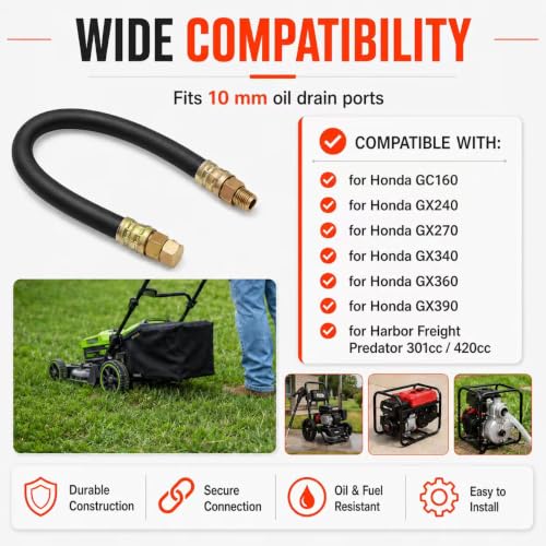 Image of HON1010 10mm Oil Drain Hose Compatible with Hon-da GX110, GX120, GX160, GX200 GX240, GX270, GX340, GX390, GC160 Series Engines M10x1.25 mm (2-Pack)