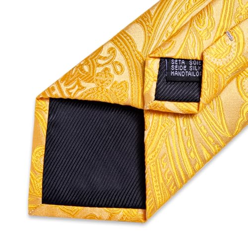 Image of DiBanGu Silk Floral Ties for Men Woven Paisley Necktie and Tie Clip Handkerchief Cufflinks Set for Party Wedding