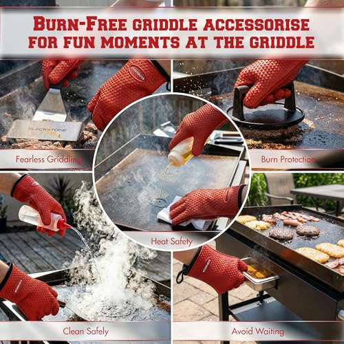Image of KITCHEN PERFECTION Silicone Oven & Griddle Gloves -Extreme Heat Resistant BBQ & Grilling Gloves -Handle Hot Food Right on Your Griddle |Waterproof Oven Mitts Grill Gloves |Superior Set+3 Bonuses