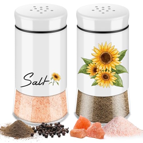 Dorblely Saliera e Pepiera 2 Pezzi Set - 5 Once Saliera in Vetro, Pepe in Acciaio Inossidabile, con Spargispezie Coperchio, per la Casa e la Cucina Stile Classico da Campeggio Ristorante - Girasole