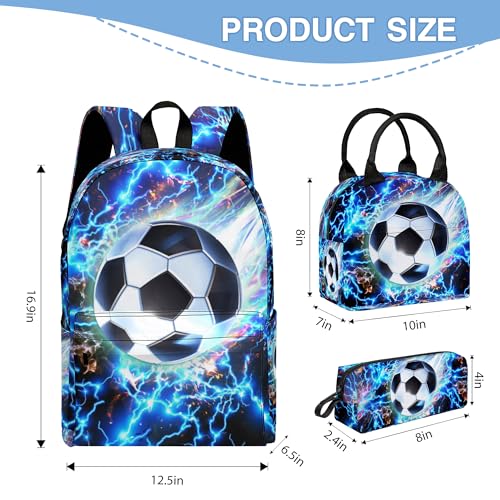 3PCS Backpack for Boys Girls, Kids Backpack Sets with Lunch Bag Pencil Case, Large Capacity 17 Inch Bookpack 3 in 1 Set for Teens Elementary Middle High School Students (Soccer)2