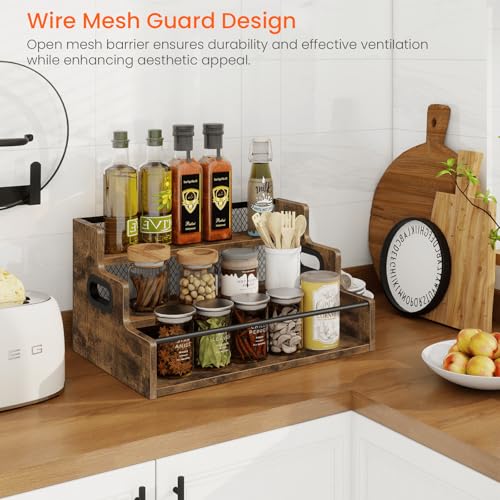 Image of Homode Liquor Bottle Display Shelf, 3 Step Coffee Syrup Rack Organizer, Countertop Liquor Wine Rack, Mini bar, Liquor Cabinet, Home Retro Bar Shelf Stand for Whiskey Alcohol Drink