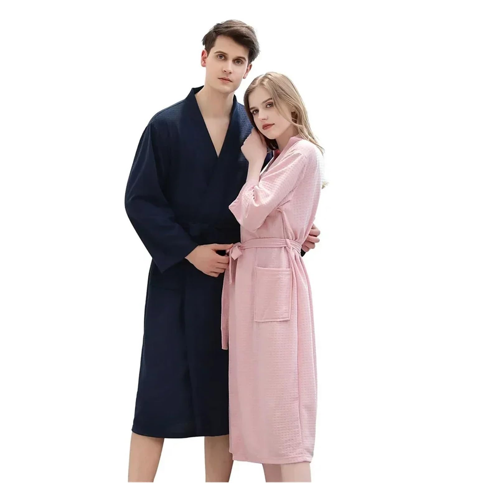 Albornoz Largo para Hombre Baño for Hombre, Ropa de Dormir algodón con Bolsillo, Manga Larga, cinturón, Fina, Color Puro, Sexy, Pijama