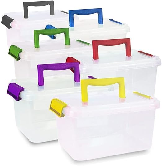 VTL® Set of 6 Small Clear Plastic Storage Boxes 3.5 Litre Clip & Store