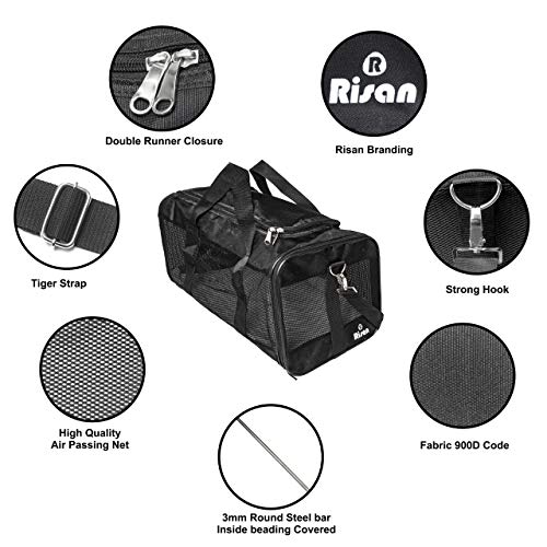 Risan-Pet-Transport-Carrier-Bag-for-Small-Dogs-Puppy-Kittens-Airline-Travel-Breathable-Mesh-Panels-for-Ventilation-20-L-x-11-W-x-11-H-Inches-Black