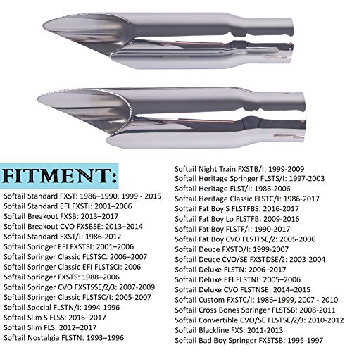 Slip On Softail Exhaust Mufflers For Harley 1986-2017 Softail Slim, Breakout, Fat Boy, Bad Boy, Heritage, Deuce, Deluxe, Convertible, Springer... (Chrome) #TOP1