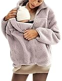YEMORCH Women's Fleece Zip Up 2 in 1 Baby Wearing Jacket Maternity Winter Coat Thicken Kangaroo Sweatshirt(Brown,S)