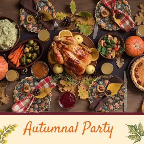 Image of Confettiville Thanksgiving Paper Plates, 50-Count Disposable Thanksgiving Dinner Plates, Scalloped, Party Supplies, Pumpkins, Green