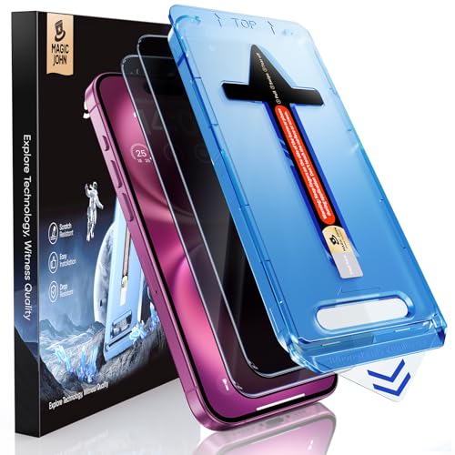 MAGIC JOHN 2 Pack for iPhone 16 Plus 6.7 inch Privacy Tempered Glass Screen Protector Auto Dust-Elimination Bubble Free Easy Installation