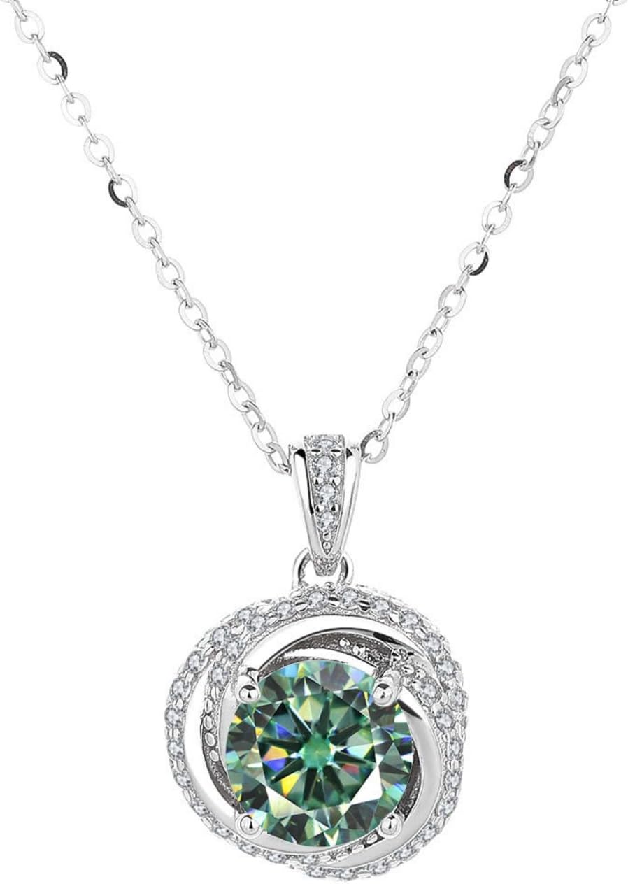 Trendy Moissanite Pendant Necklace for Women 2 Carat D Color VVS1 Clarity 925 Sterling Silver Diamond Necklace Round Cut Spiral Wrap Diamond Pendant