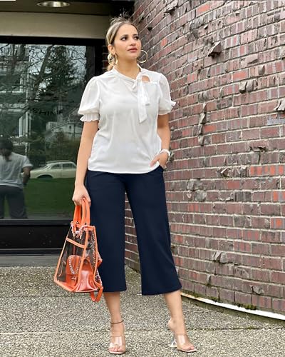 Image of Promover 14 inch /21 inch /23 inch /25 inch Inseam Capri Pants for Women Wide Leg Yoga Cropped Pants with Pockets Loose Casual Summer Pant