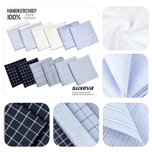 Image of Men's 12pcs 100% Cotton Checkered Handkerchiefs Gift Box, 15.75 Inch Soft Breathable Absorbent Large Pocket Squares
