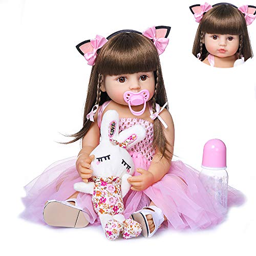 Pinky Realistic 22inch 55cm Bebe Doll Reborn Toddler Girl Doll Full Body Silicone Lifelike Baby Doll Hand Detailed Painting Anatomically Correct Doll Toy