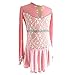 Kmgjc Figure Skating Dress Women's Girls' Ice Skating Dress Pink Spandex Micro-Elastic Professional Competition Skating Wear Floral Fashion Rhinestone Long Sleeve (Color : Pink, Size : S)