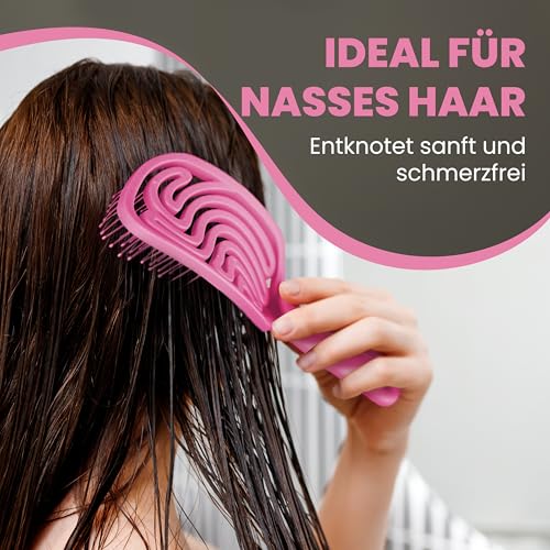 Walcora Haarbürste ohne Ziepen – Bürste für Damen, Herren & Kinder - Detangler & Entwirrbürste für Locken, nasse, feine & lange Haare - Haarbürsten Hair Brush - Pink