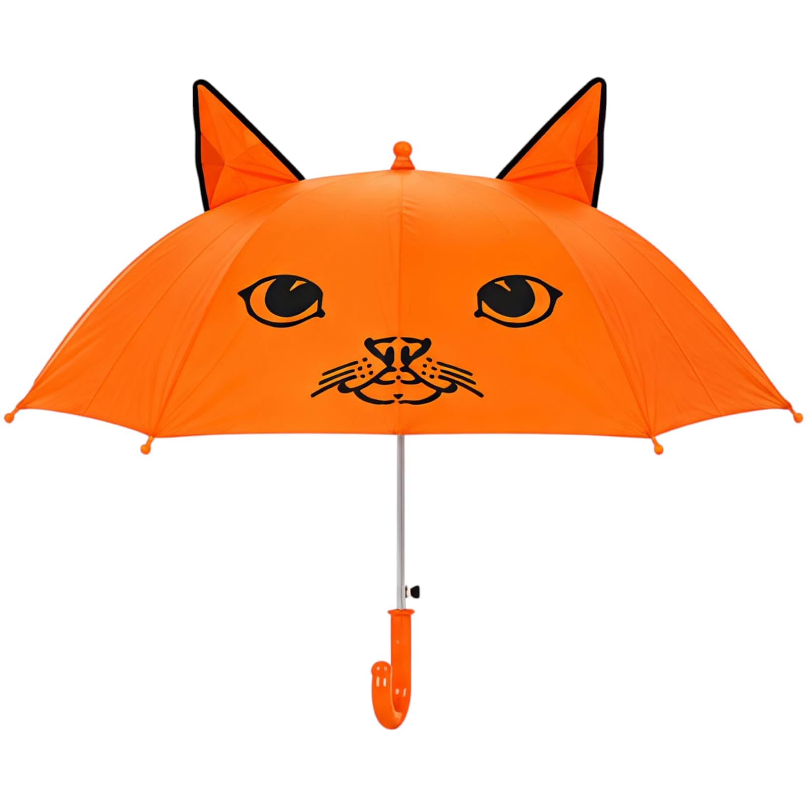 Kids Cat Umbrella, Orange, Round Canopy with 3D Cat Ears, Polyester, Curved Handle, Rain Protection-image-43