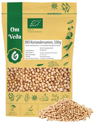 BIO Koriandersamen ganz 500g | Premium Qualität aus biologischem Anbau | Ganze Koriander Samen für Currys, Wokgerichte, Brotgewürz, Chutneys, Gewürzmischungen | Vegan, laktosefrei, ohne Zusätze
